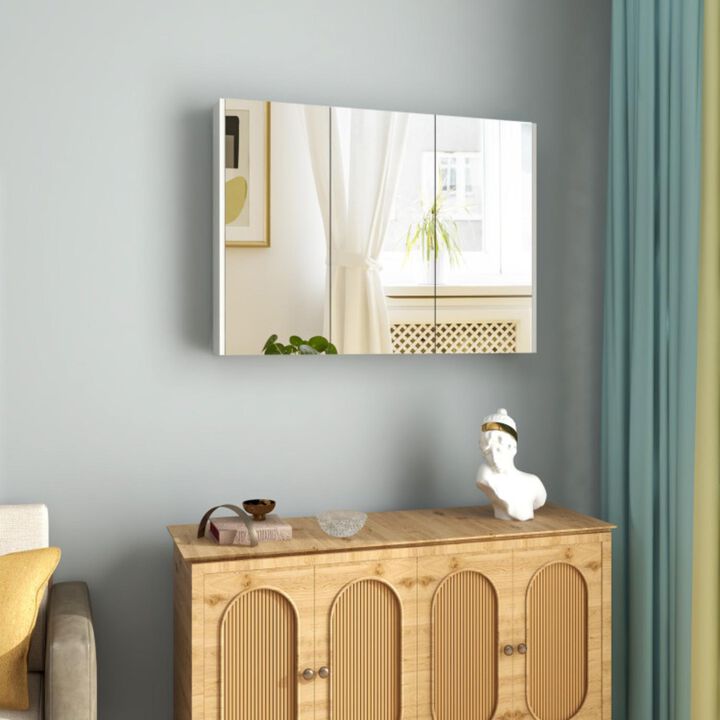 Hivago 3-Door Wall-Mounted Mirror Cabinet with 3-Adjustable Shelves