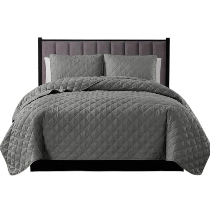 Hivvago King size 3-Piece Navy Blue Polyester Microfiber Reversible Diamond Quilt Set