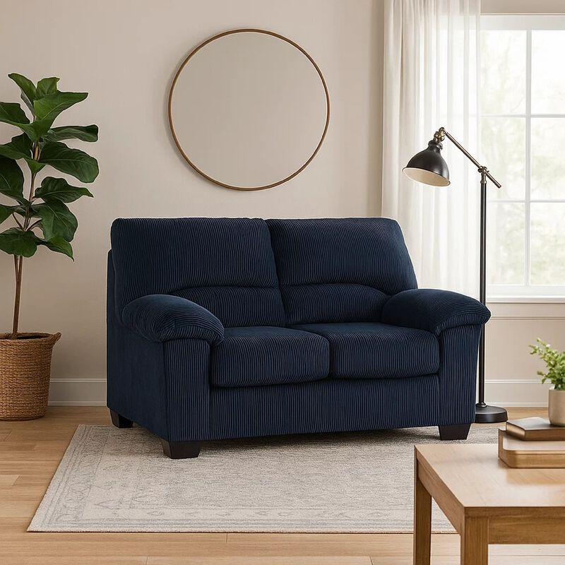 Simy Loveseat, 63 Inch Navy Blue Corduroy, Modern Pillow Top Arms image number 1