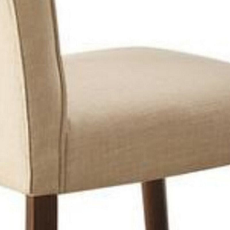 Dining Chair with Fabric Button Tufted Back, Set of 2, Beige-Benzara