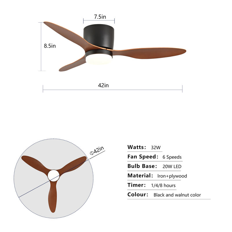 ELEMENT ACE 42 Inch Low Profile Flush Mount Ceiling Fan with Light & Remote Control, Reversible Quiet DC Motor, 6 Speed Settings, Ideal for Indoor & Outdoor Low Ceiling Spaces image number 2