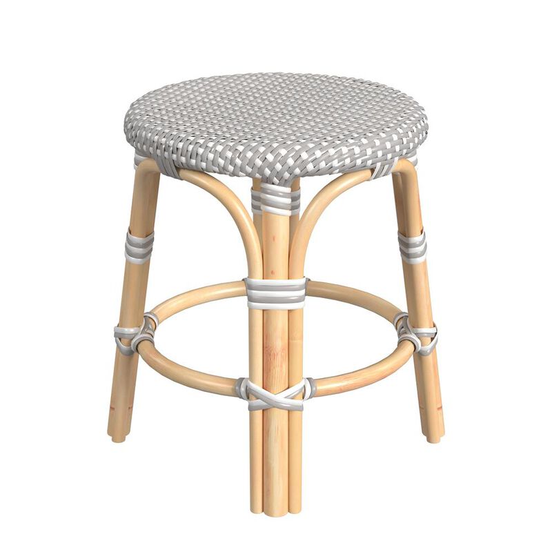 Butler Specialty Tobias Rattan Round 18 Stool, Gray And White
