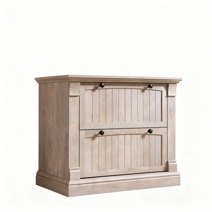 Rustic 2-Drawer Lateral File Cabinet, Wood Grain, Hanging Rails,35.3"