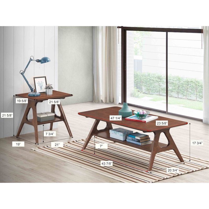 Roundhill Furniture Arona Mid-Century Modern Wood 3-Pc Coffee Table Set