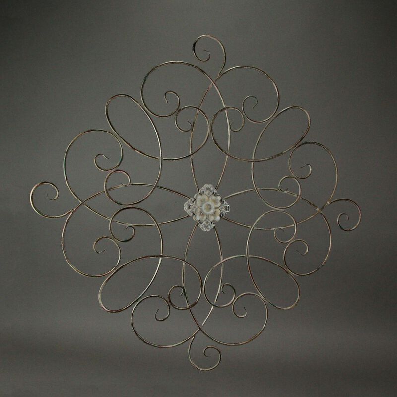 36 Inch Rustic Wood Metal Flower Sculpture Home Decor Wall Hanging Art Set Of 2 image number 3