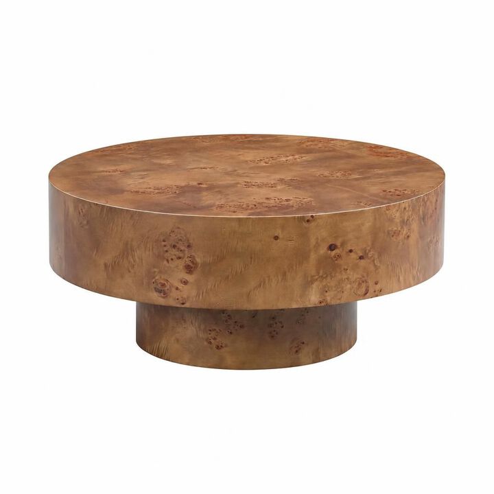GOODSILO Round Mid-Century Modern Coffee Table with Burl Wood Veneer and Sturdy Pedestal for Small Living Spaces, Apartments and Home Offices
