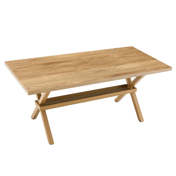 Whisen 71" Dining Table, X-Shaped Metal Base MDF for 6-8 People Kitchen Restaurant