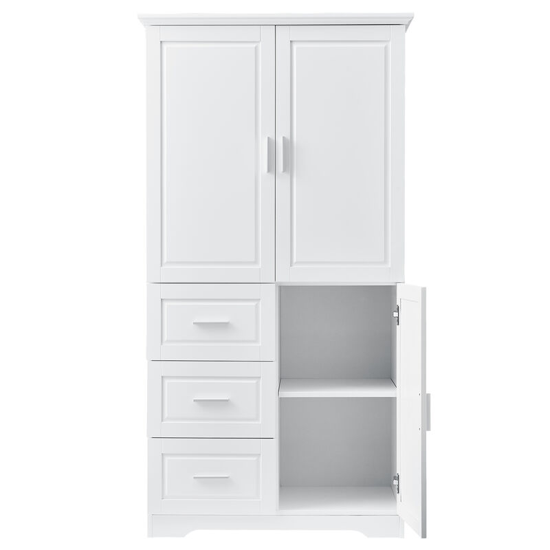 Whisen Tall and Wide Storage Cabinet with Doors, Three Drawers and Adjustable Shelf