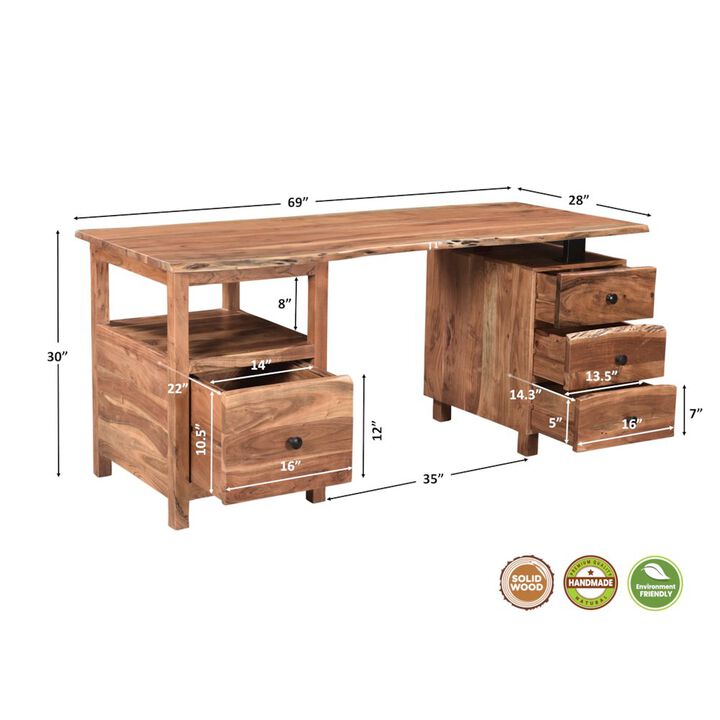 Taran Designs Oren 4-drawer Live Edge Solid Wood Writing Desk