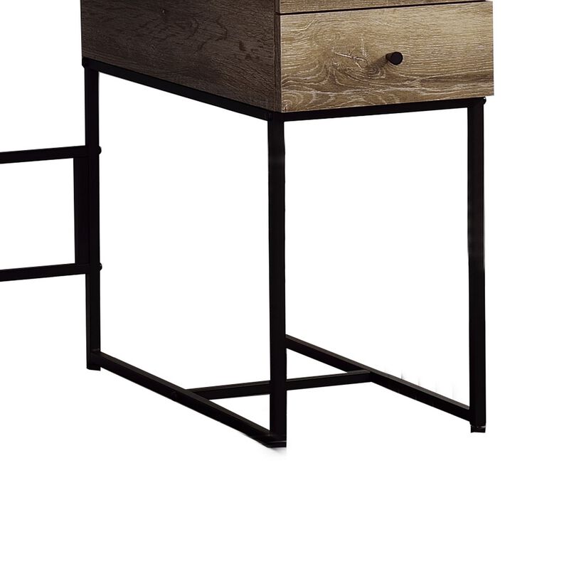 Wooden Desk with 4 Drawers and Tubular Metal Support, Brown and Black-Benzara
