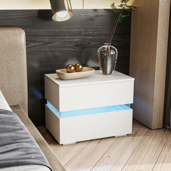 Modern Bedside Table with RGB LED Lights – Double Side Cabinet
