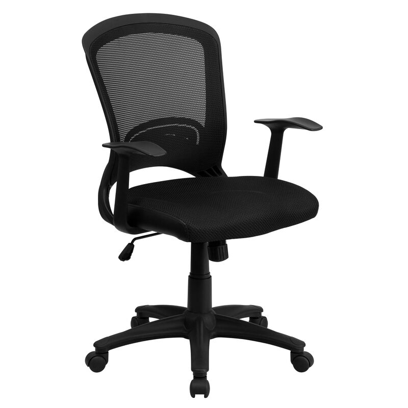 Manny Mid-Back Designer Black Mesh Swivel Task Office Chair with Arms image number 0