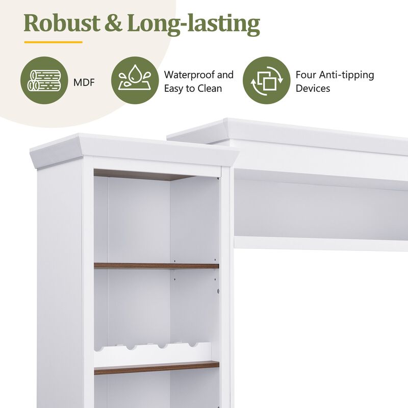 Clihome Farmhouse 4-Piece Entertainment Center TV Stand with Bookshelf and Wine Rack for Living Room image number 3