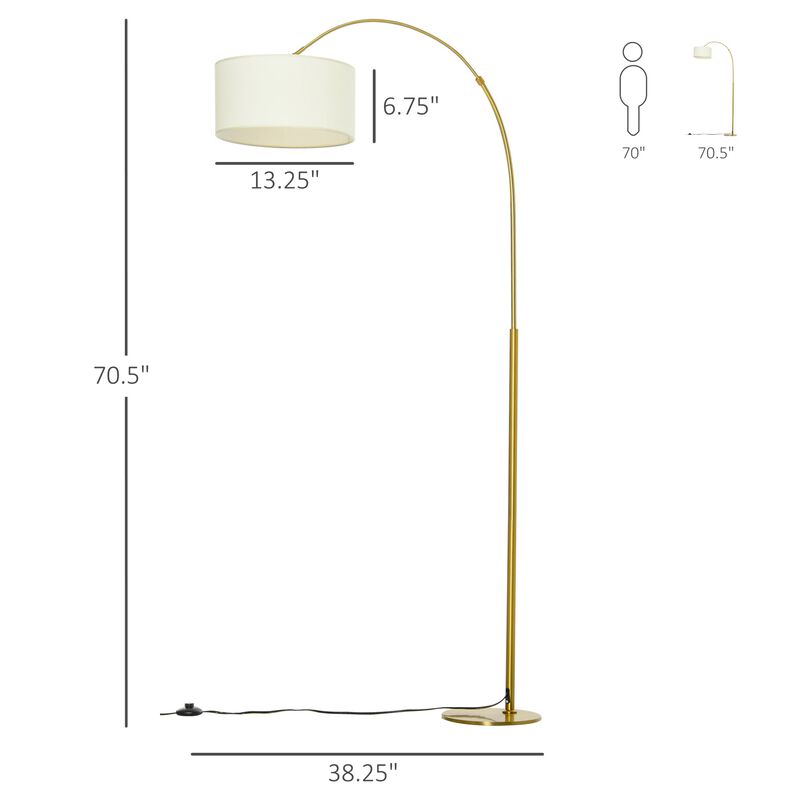 6FT Arch Shape Floor Lamp 180A° Flexible Lampshade Adjustable Pole Stylish Indoor Land Lamp with Metal Round Base for Room Office  Cream White