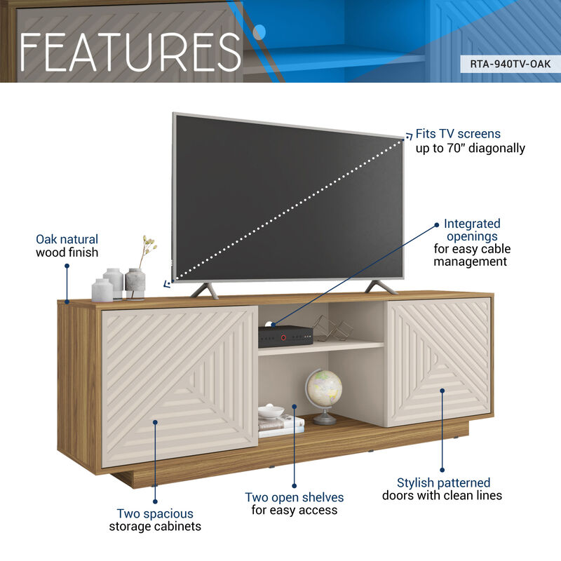 Streamdale Modern TV Stand For TVs Up To 70'', Oak image number 2