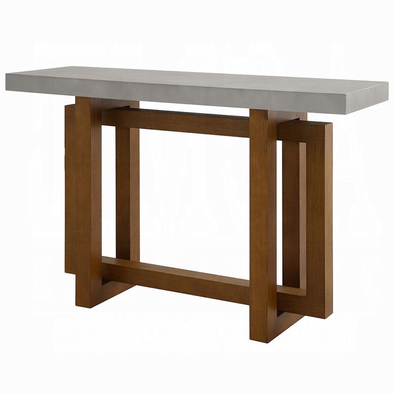 Joshua Sofa Table with Cross Base, Faux Concrete, Brown Wood 47 Inch