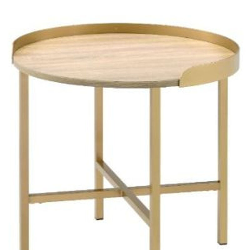 Round Side Table with Solid Wood Top and Sturdy Metal Base for Home Decor