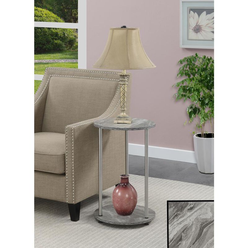 Convenience Concepts Designs2Go No Tools 2 Tier Round End Table, Faux Gray Marble/Chrome