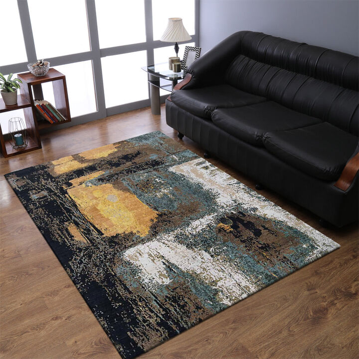 Rugsotic Carpets Hand Knotted Premium Wool And Viscose 9'x12' Area Rug Abstract Multicolor PR0045