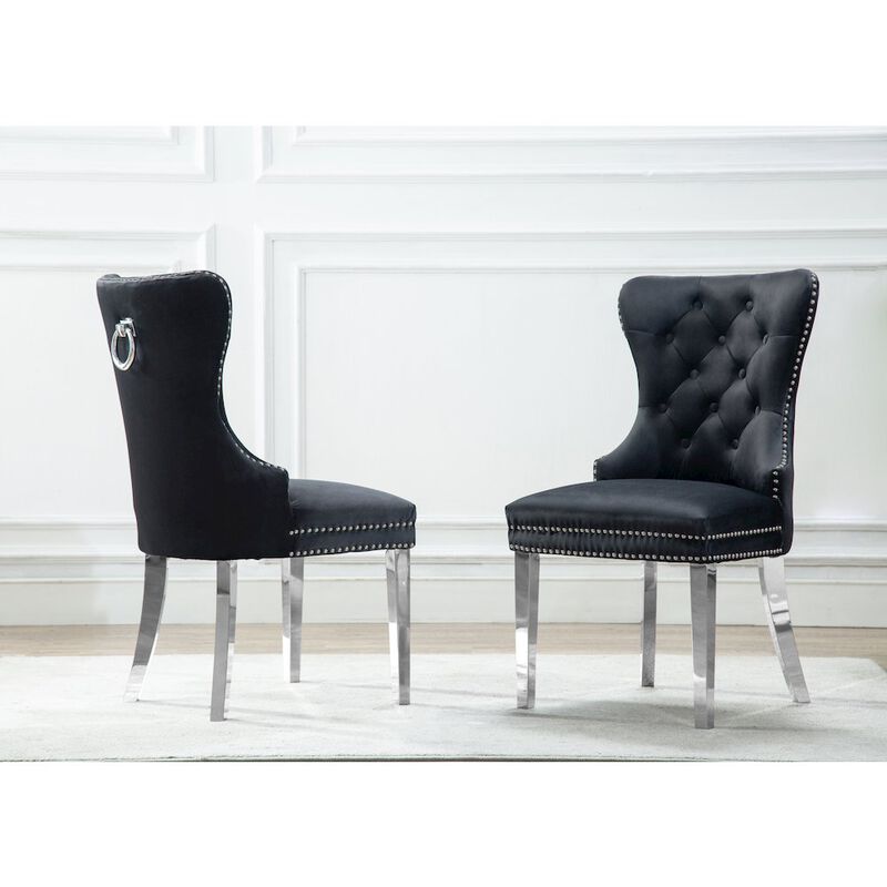 Best Quality Furniture Velvet Tufted Dining Chair, Stainless Steel Legs (Set of 2) image number 1