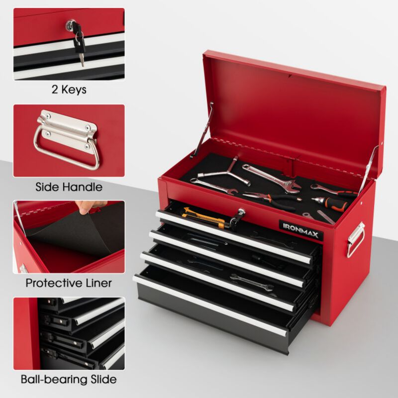 6 Drawer Rolling Tool Chest with Detachable Top Box and Lockable Wheels image number 4