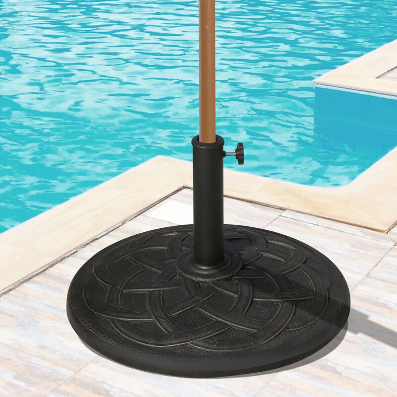 Outsunny 22" 42 lbs Round Resin Umbrella Base Stand Market Parasol Holder with Beautiful Decorative Pattern & Easy Setup, for Φ1.5", Φ1.89" Pole, for Lawn, Deck, Backyard, Garden, Bronze