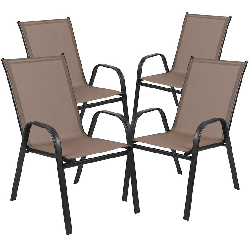 Flash Furniture 5 Piece Set - 55" Tempered Glass Patio Table, 4 Gray Stack Chairs image number 6