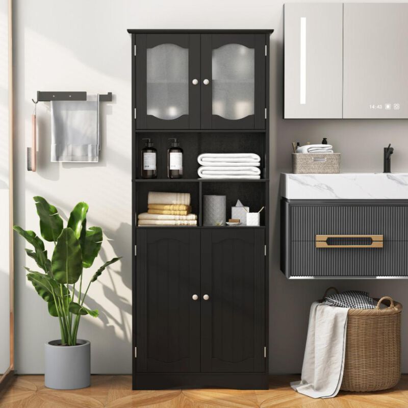 Hivvago Freestanding Linen Bathroom Storage Cabinet with Frost Glass Doors