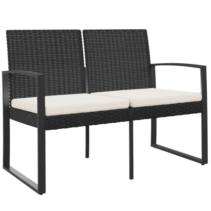 vidaXL 2-Seater Patio Bench with Cushions - Black PP Rattan - Durable and Lightweight - Comfortable Design with Padded Cushions - Modern Outdoor Furniture