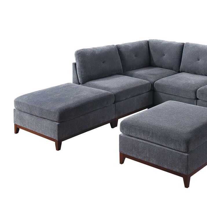 Streamdale 7 Piece Ash Grey Chenille Fabric Modular Sectional with Ottomans