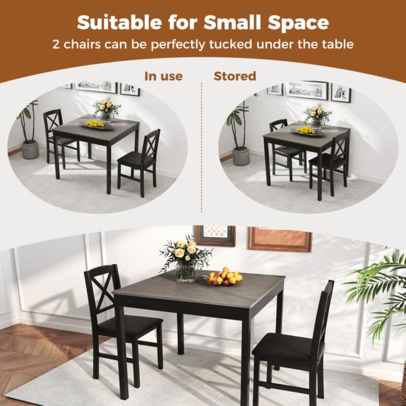 Hivvago 3-Piece Dining Table Set Wooden Square Kitchen Table for 2 People