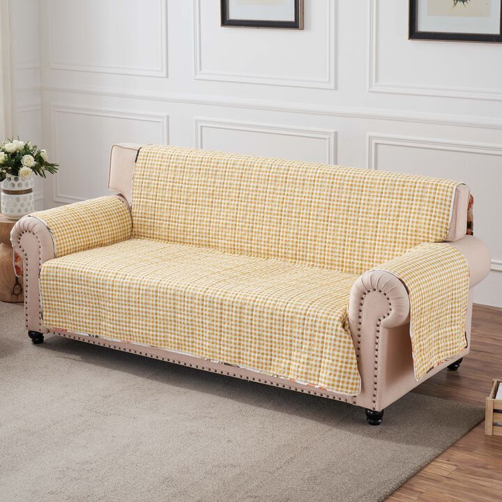 Greenland Home Somerset Quilted Reversible Furniture Cover, Sofa, 127 W x 77 L, Gold