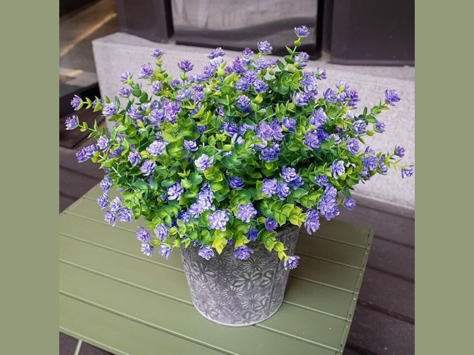 16 Bundle Purple Artificial Outdoor Plants UV Resistant Window Box Decor