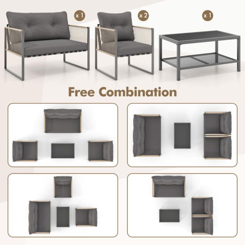 Hivvago 4 Pieces Outdoor PE Rattan Conversation Sofa Set with Cushions