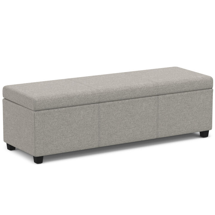 Avalon 54 inch Wide Contemporary Rectangle Extra Large Storage Ottoman Bench in Cloud Grey Polyester linen fabric, Assembled
