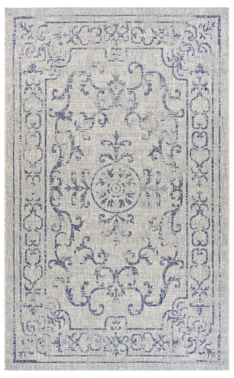 8 x 10 Blue Ornate Indoor Outdoor Area Rug