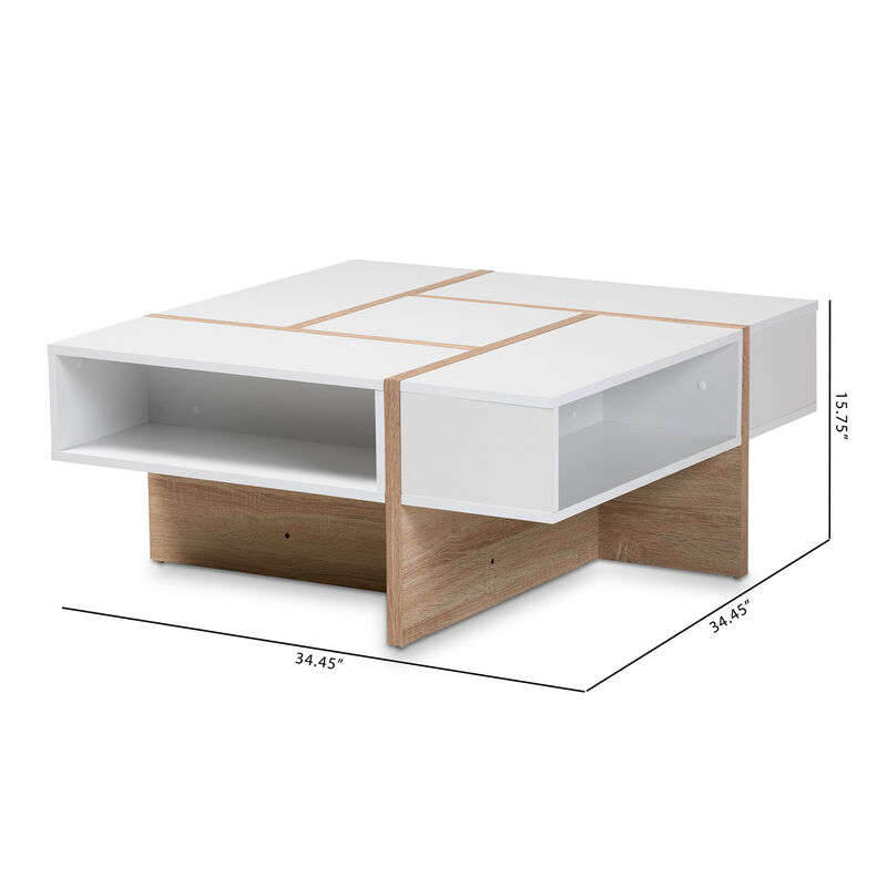 Baxton Studio Rasa Modern And Contemporary Two Tone White And Oak Finished Wood Coffee Table