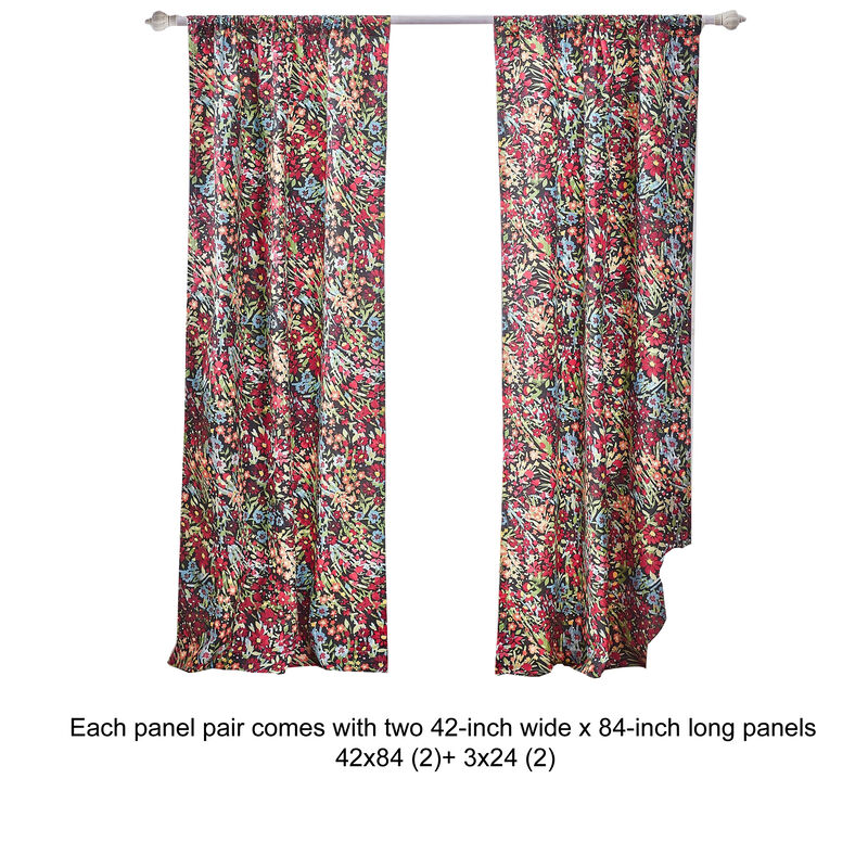 Burges 84 Inch Window Panel Curtain, Red and Pink Reed Print, Rod Pockets - Benzara
