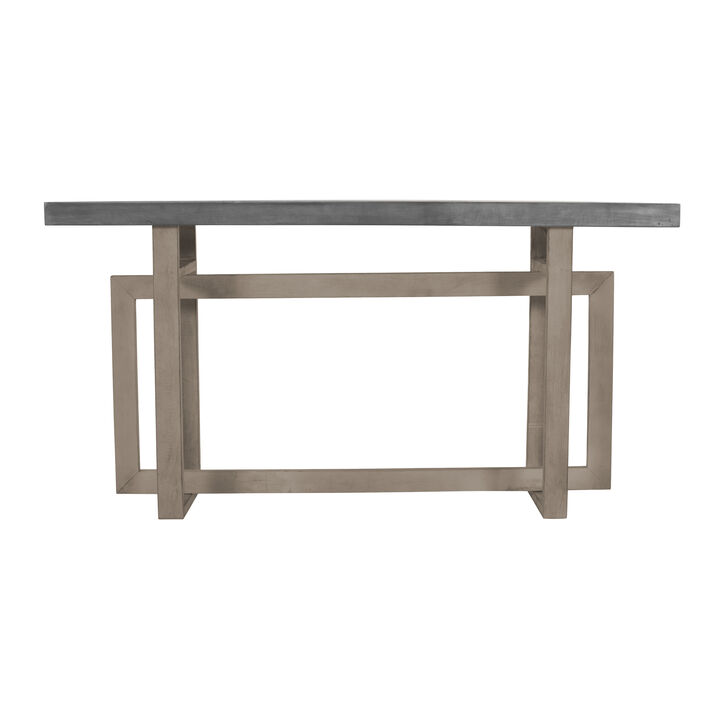 59 Inch Artisan Sideboard Console Table with Geometric Interlocked Base, Distressed Matte Gray