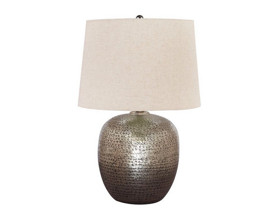 Bellied metal Body Table Lamp with Splotched Details, Brass and Cream - Benzara