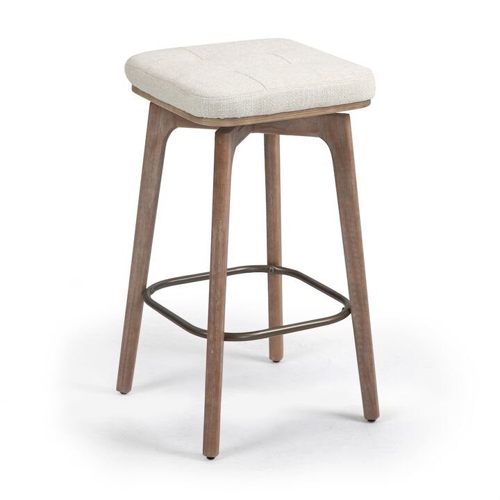 Glamour Home Set of 2 Beckham Beige Woven Fabric Backless Counter Stool Natural Wood Legs