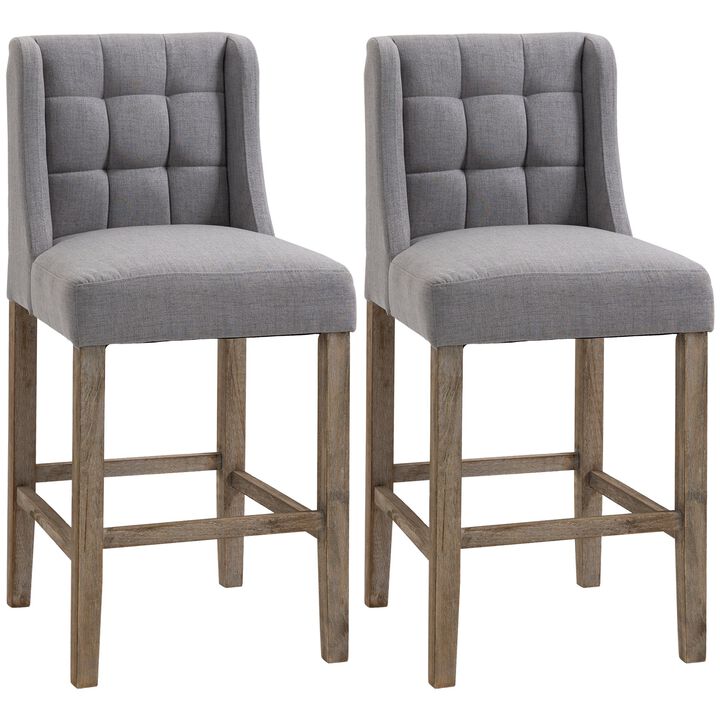 Barstools with Backs, Foot Rest and Rubberwood Legs, Counter Height Stools, Bar Stools Set of 2 for Kitchen, Bar, Dining Room, Gray