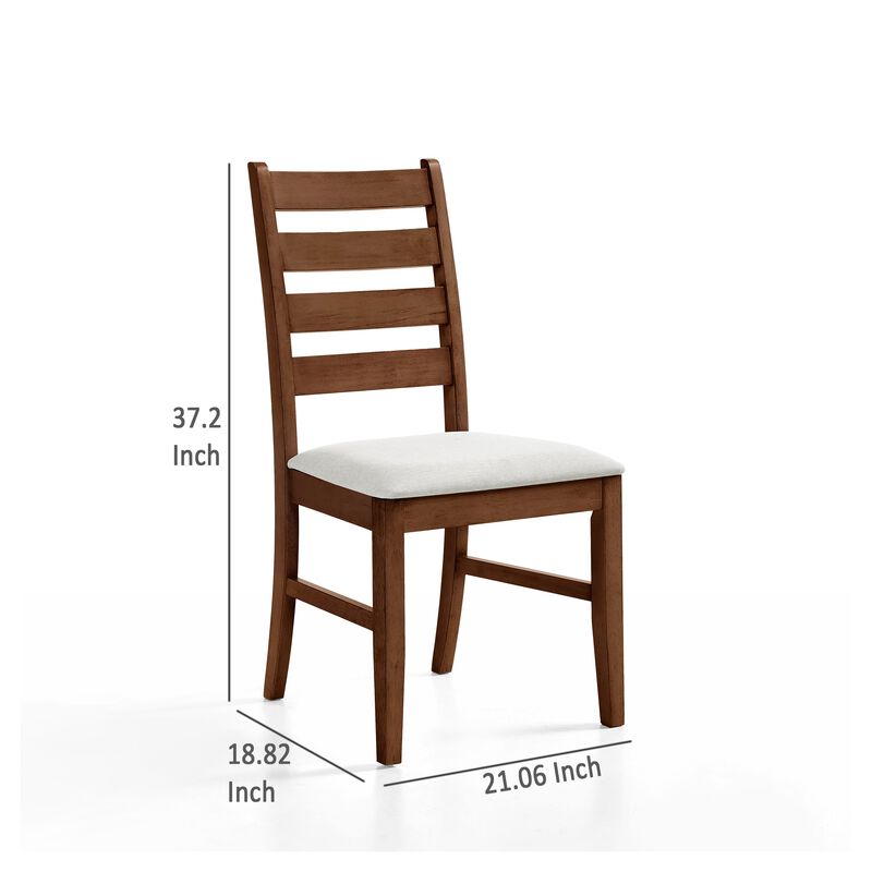 Accai Dining Chair Set of 2, Beige Polyester, Walnut Brown Rubberwood - Benzara