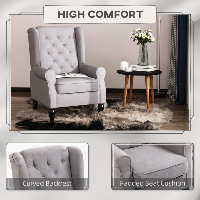 Button-Tufted Accent Chair with High Wingback, Rounded Cushioned Armrests and Thick Padded Seat, Set of 2, Gray