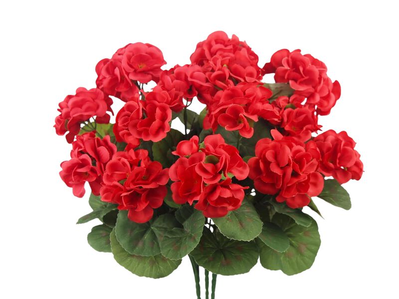 3 Piece Red Artificial Geranium Flowers UV Resistant Outdoor Vase Filler image number 0