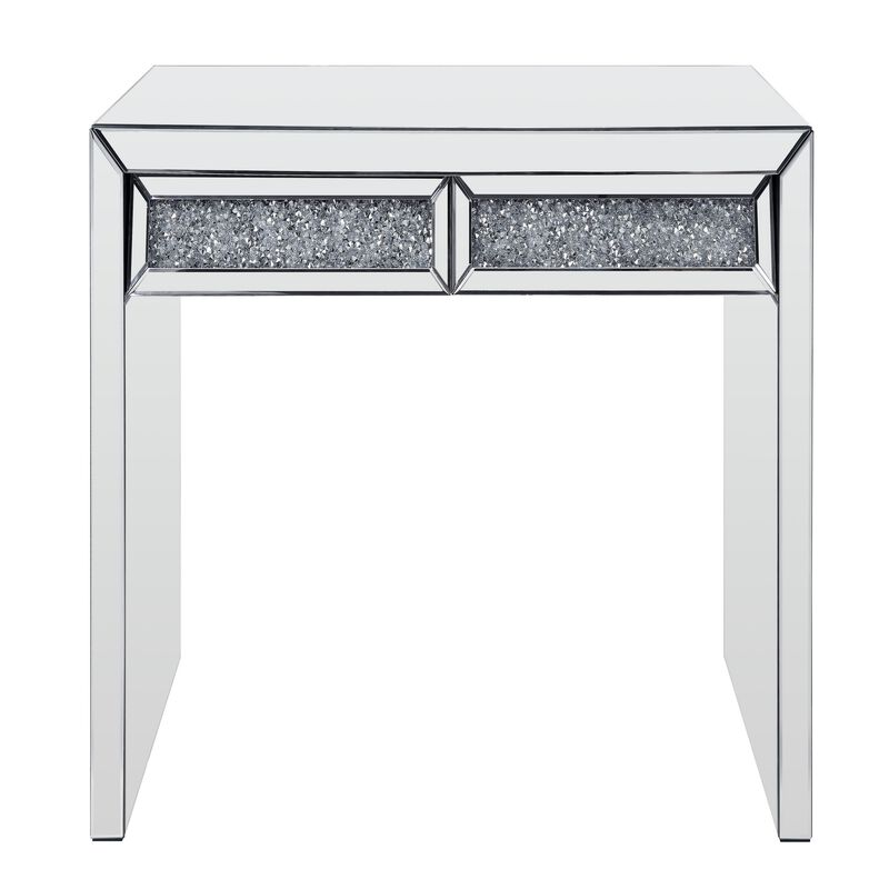 Console Table with Two Storage Drawers and Faux Diamond Inlay, Silver-Benzara image number 2