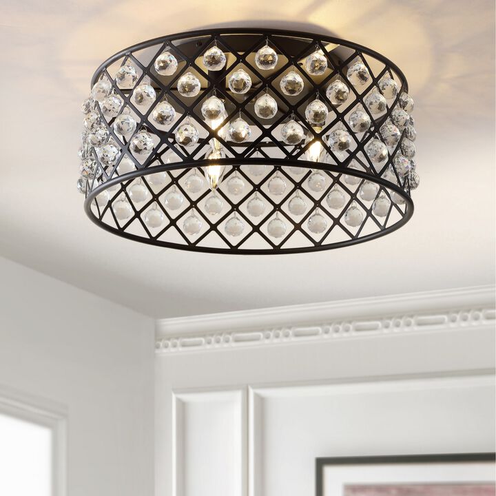 Gabrielle 19" Metal/Crystal LED Flush Mount Ceiling Light, Oil Rubbed Bronze/Clear