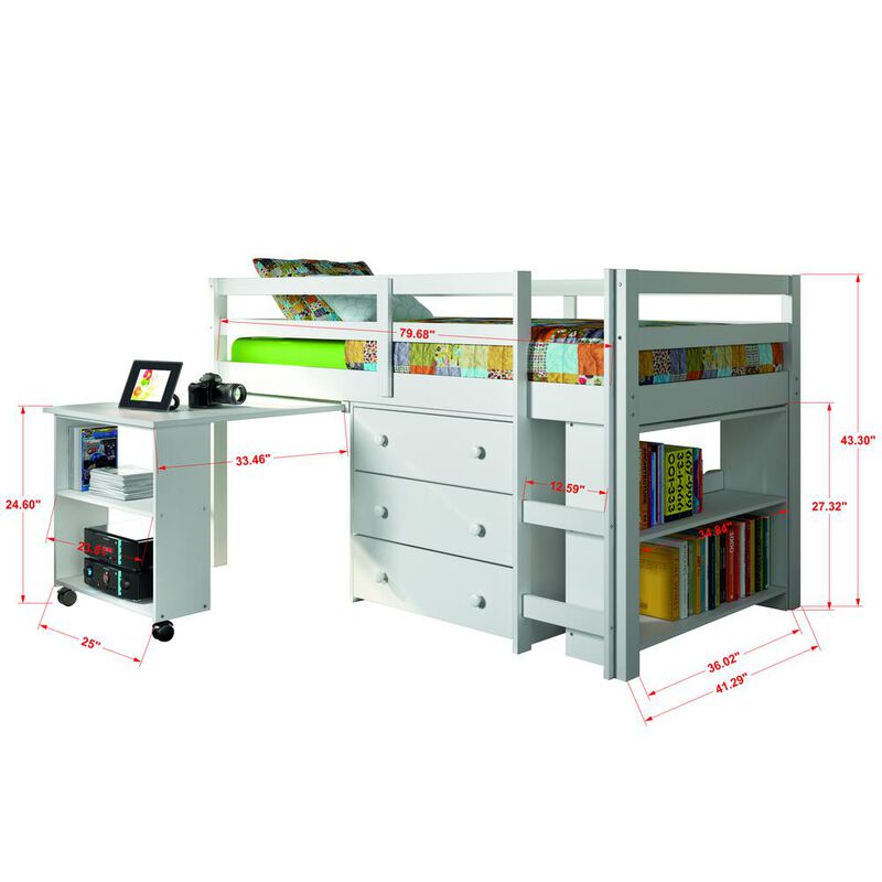 Donco Trading Twin Low Loft Includes Desk, Chest & Bookcase