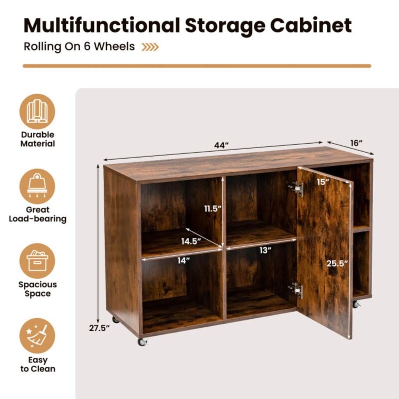 Hivvago Wood Storage Cabinet with Wheels and 6 Compartments