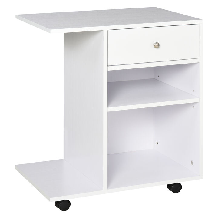 Vinsetto Mobile Printer Stand, Rolling File Cabinet Cart with Wheels, Adjustable Shelf, Drawer and CPU Stand, White